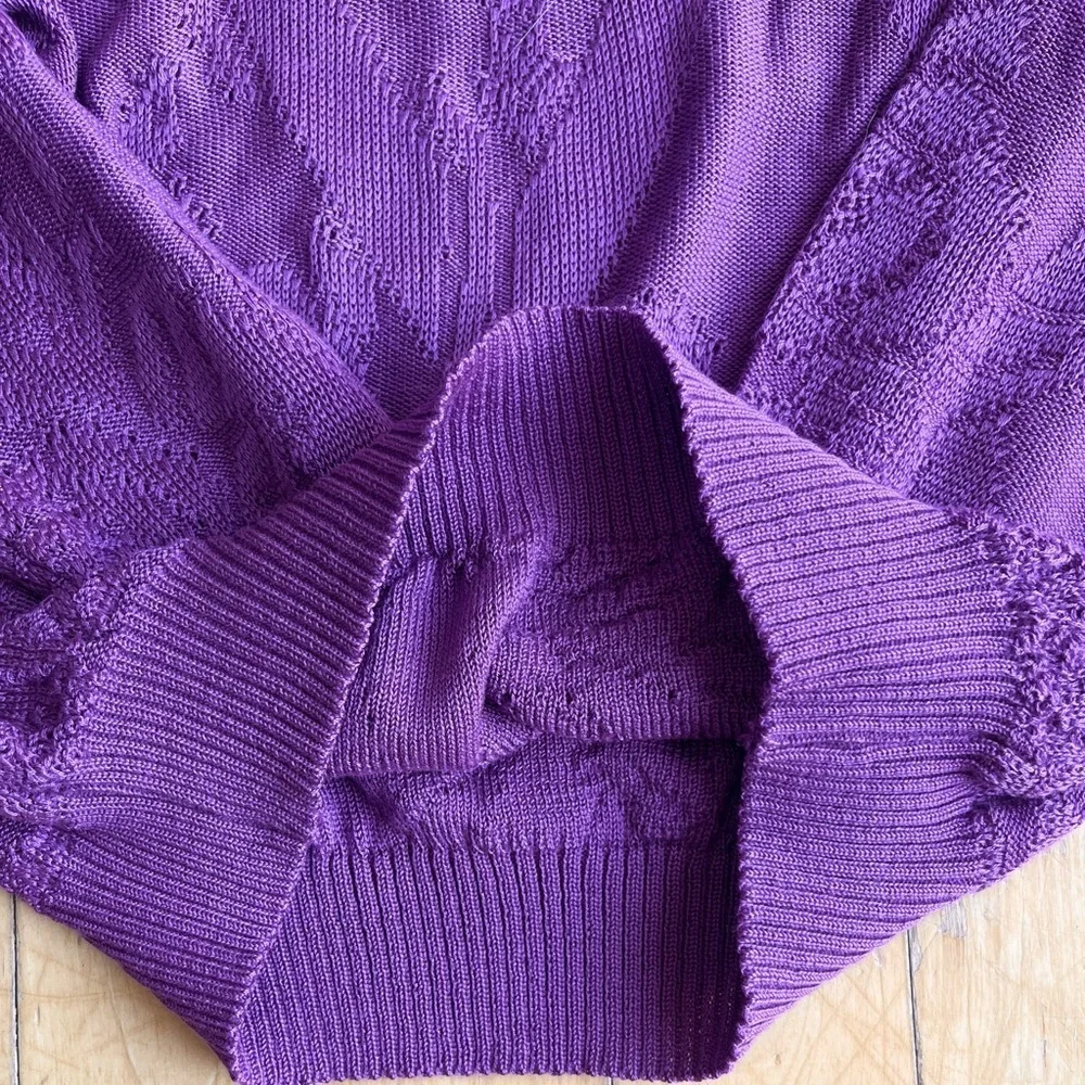 Excelsior Vintage 90s Purple Lace Collar Purple Knit Sweater Size Small Medium - Picture 4 of 6
